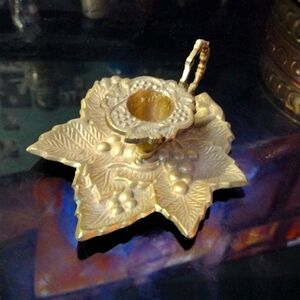 Adorable Vintage Brass Leaf and Grape Design Chamber-stick Candle Holder Vintage